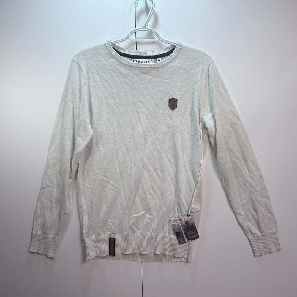 Naketano Jedem getrotzt Men's Cotton Knit Sweater in White Marble Melange
